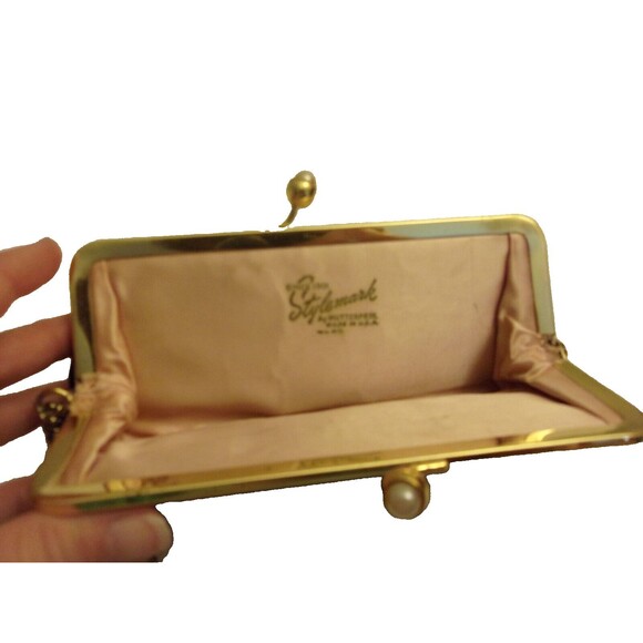 Stylemark by Mutterperl Vintage Kisslock Pearl Evening Bag Chain Strap Clutch - Picture 4 of 5